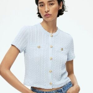 H&M Light Blue Cable Cardigan with Gold Buttons